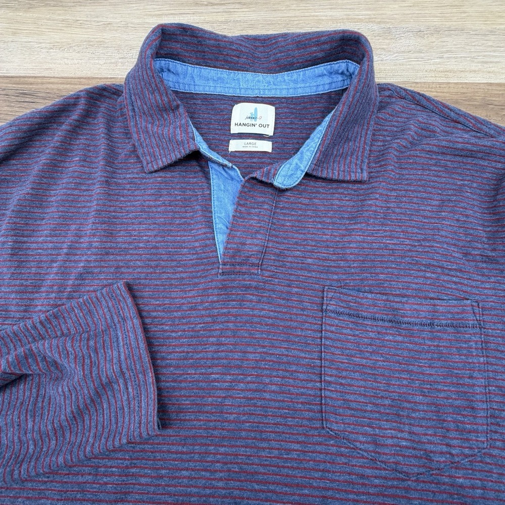 Johnnie-O Mens Hangin Out L Indie Tee Long Sleeve Stripe Shirt Gray Blue Red